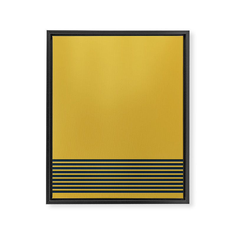 Cuff Stripe Minimalist Pattern  - Navy Blue Stripes on Light Mustard Yellow Solid Framed Canvas Print Gallery Image 8