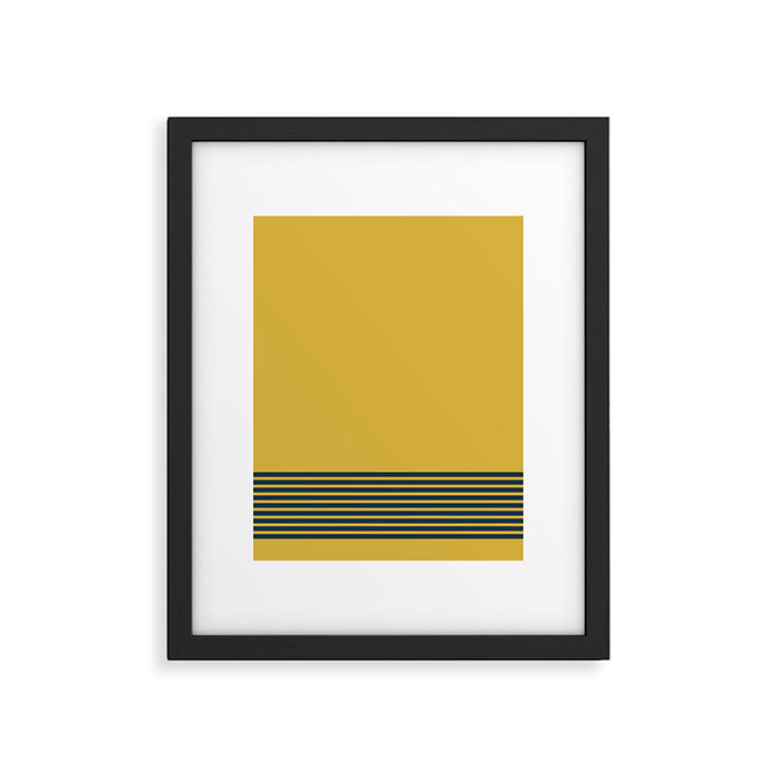 Cuff Stripe Minimalist Pattern  - Navy Blue Stripes on Light Mustard Yellow Solid Framed Art Print Gallery Image 1