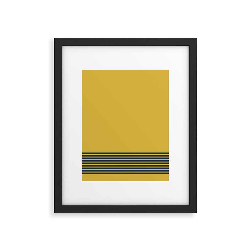Cuff Stripe Minimalist Pattern  - Navy Blue Stripes on Light Mustard Yellow Solid Framed Art Print Gallery Image 6