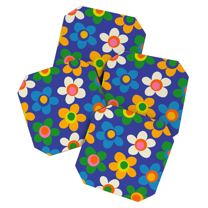 Cute and Cheerful Maisie Flowers Colorful Blue Floral Pattern Coaster Gallery Image 1