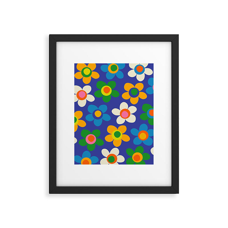 Cute and Cheerful Maisie Flowers Colorful Blue Floral Pattern Framed Art Print Gallery Image 5