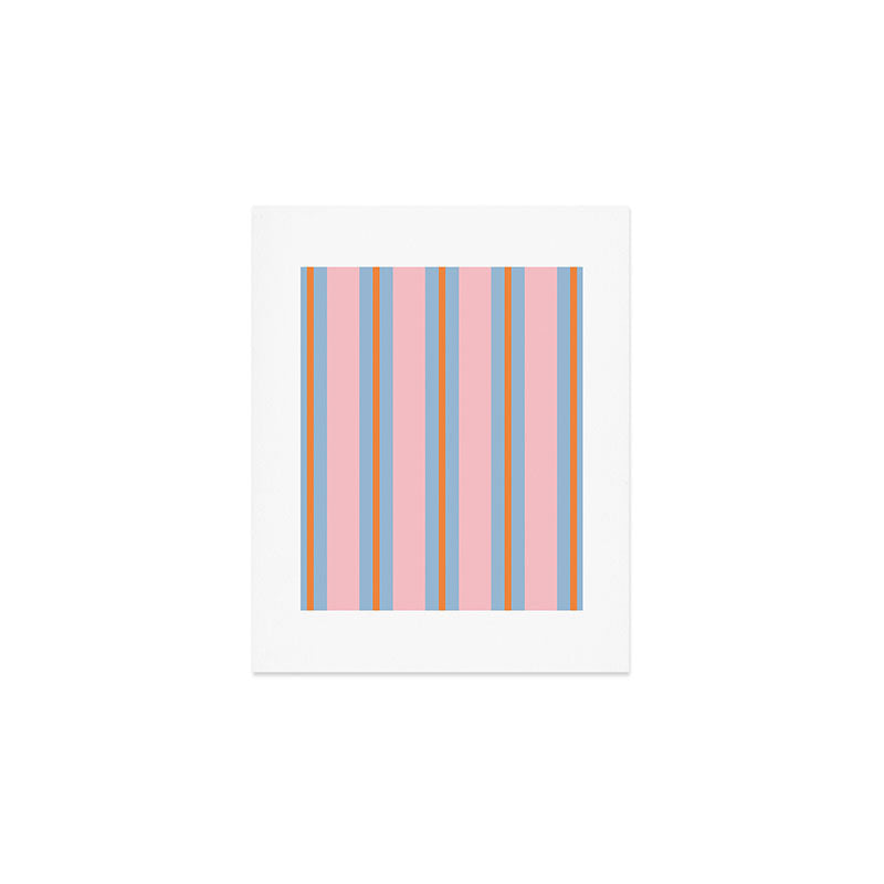 Cute Basic Stripe Pattern in Pink, Light Blue, and Orange Art Print Gallery Image 1