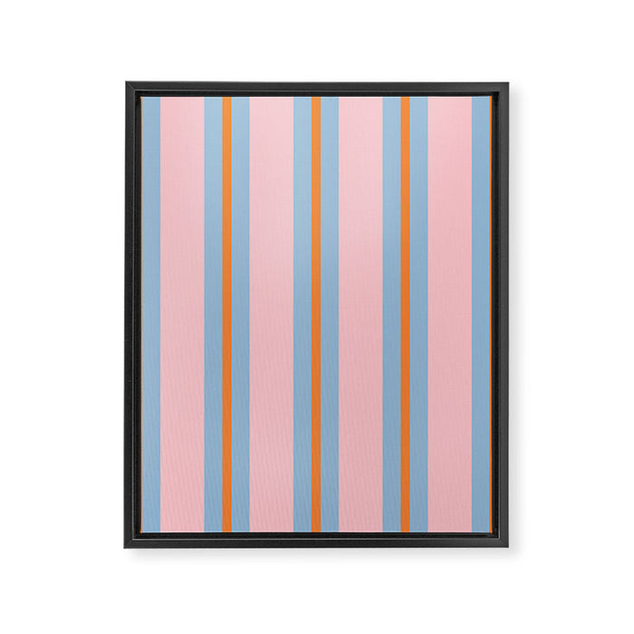 Cute Basic Stripe Pattern in Pink, Light Blue, and Orange Framed Canvas Print Gallery Image 1