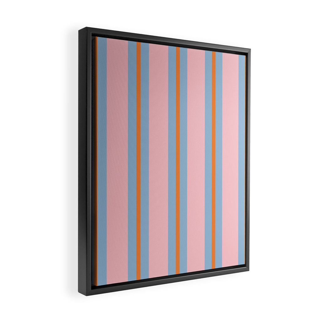 Cute Basic Stripe Pattern in Pink, Light Blue, and Orange Framed Canvas Print Gallery Image 2