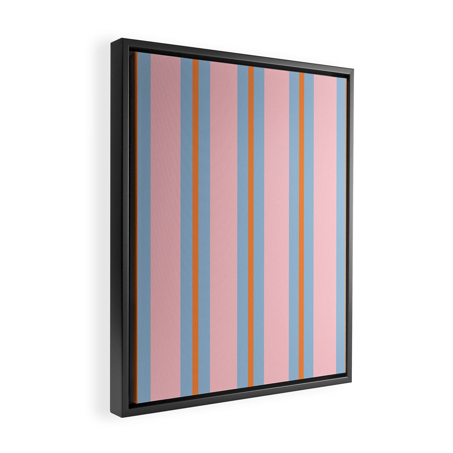 Cute Basic Stripe Pattern in Pink, Light Blue, and Orange Framed Canvas Print Gallery Image 2