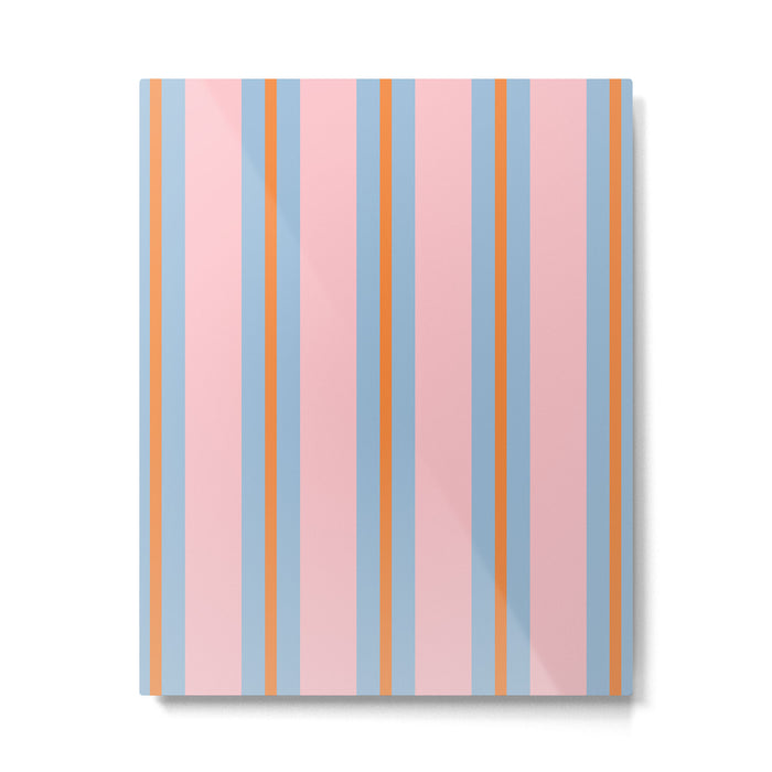 Cute Basic Stripe Pattern in Pink, Light Blue, and Orange Metal Print Gallery Image 1