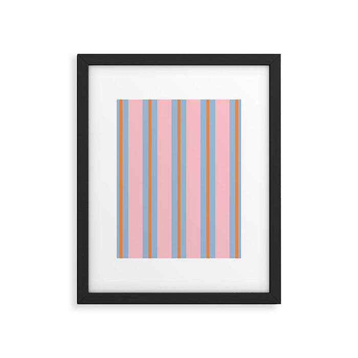 Cute Basic Stripe Pattern in Pink, Light Blue, and Orange Framed Art Print Gallery Image 1