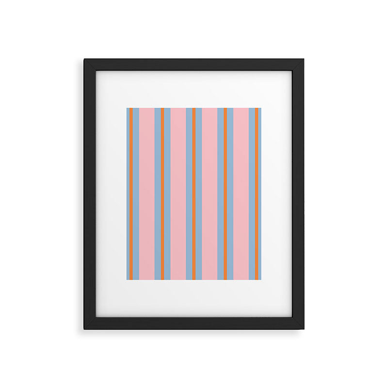 Cute Basic Stripe Pattern in Pink, Light Blue, and Orange Framed Art Print Gallery Image 6