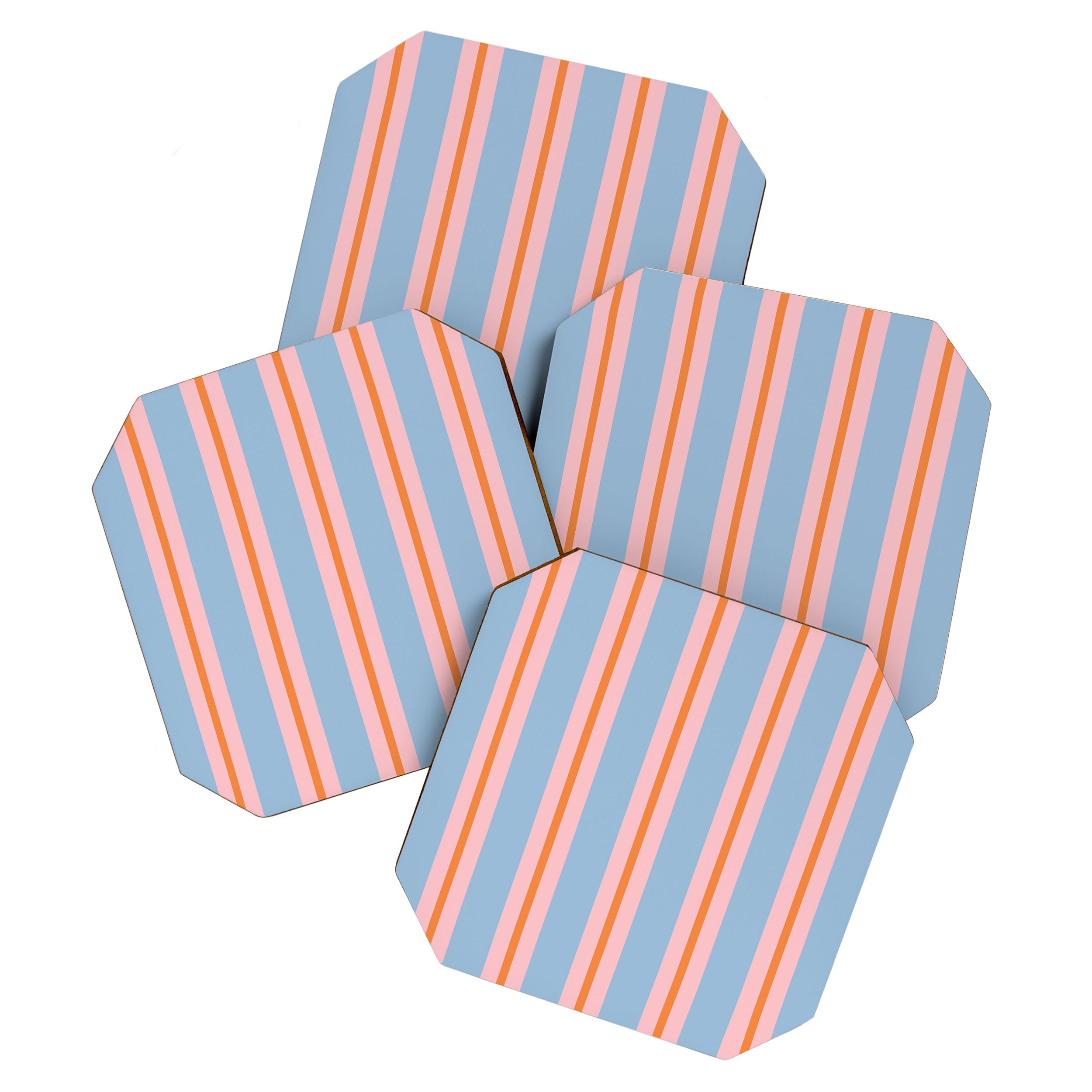 Cute Basic Stripes Light Blue Orange Pink Coaster Gallery Image 1