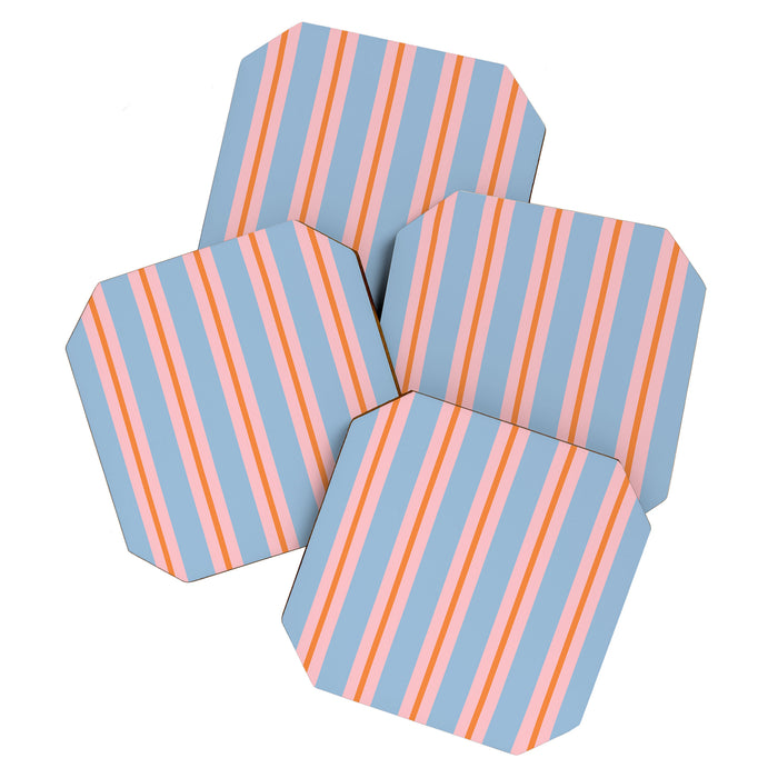 Cute Basic Stripes Light Blue Orange Pink Coaster Gallery Image 1