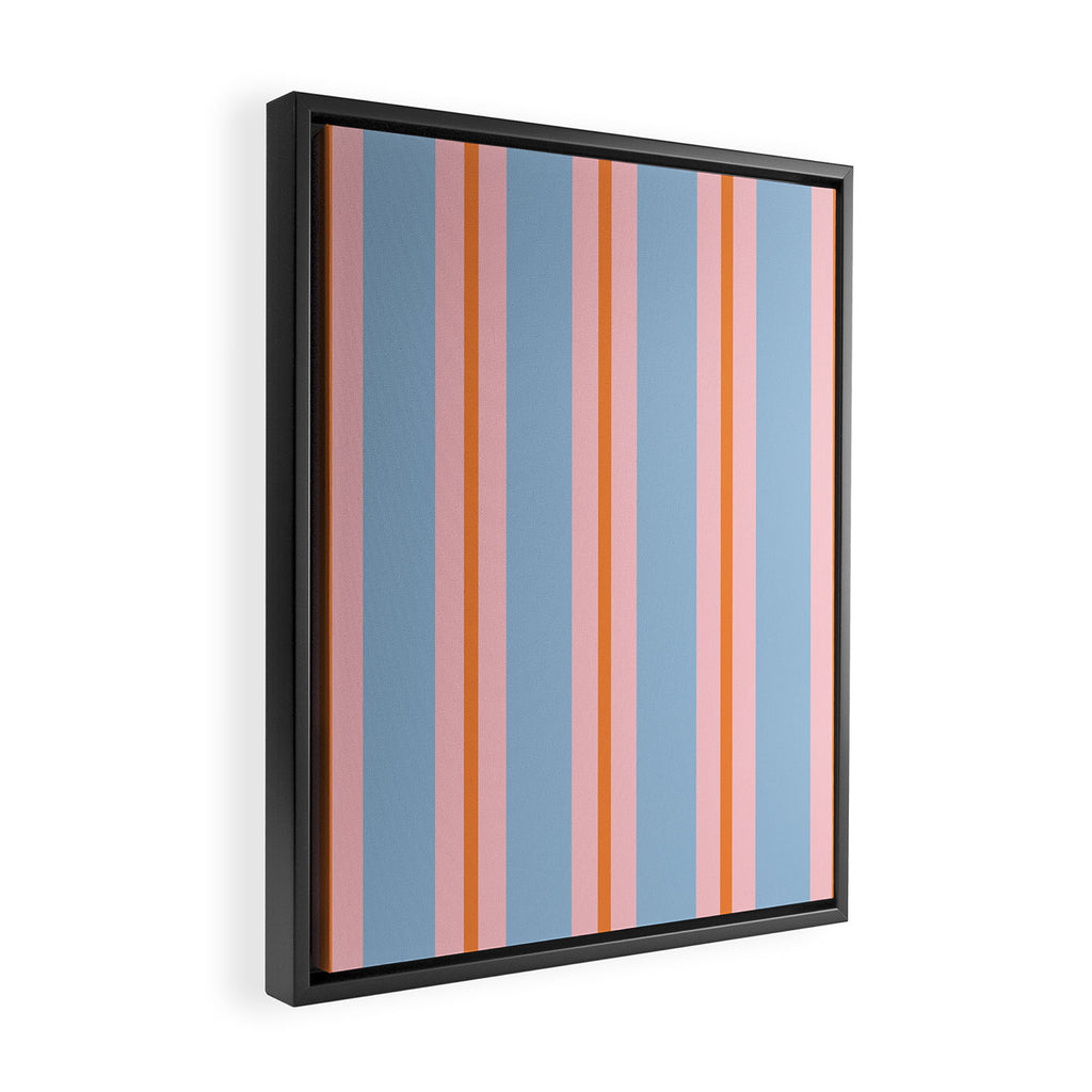 Cute Basic Stripes Light Blue Orange Pink Framed Canvas Print Gallery Image 2