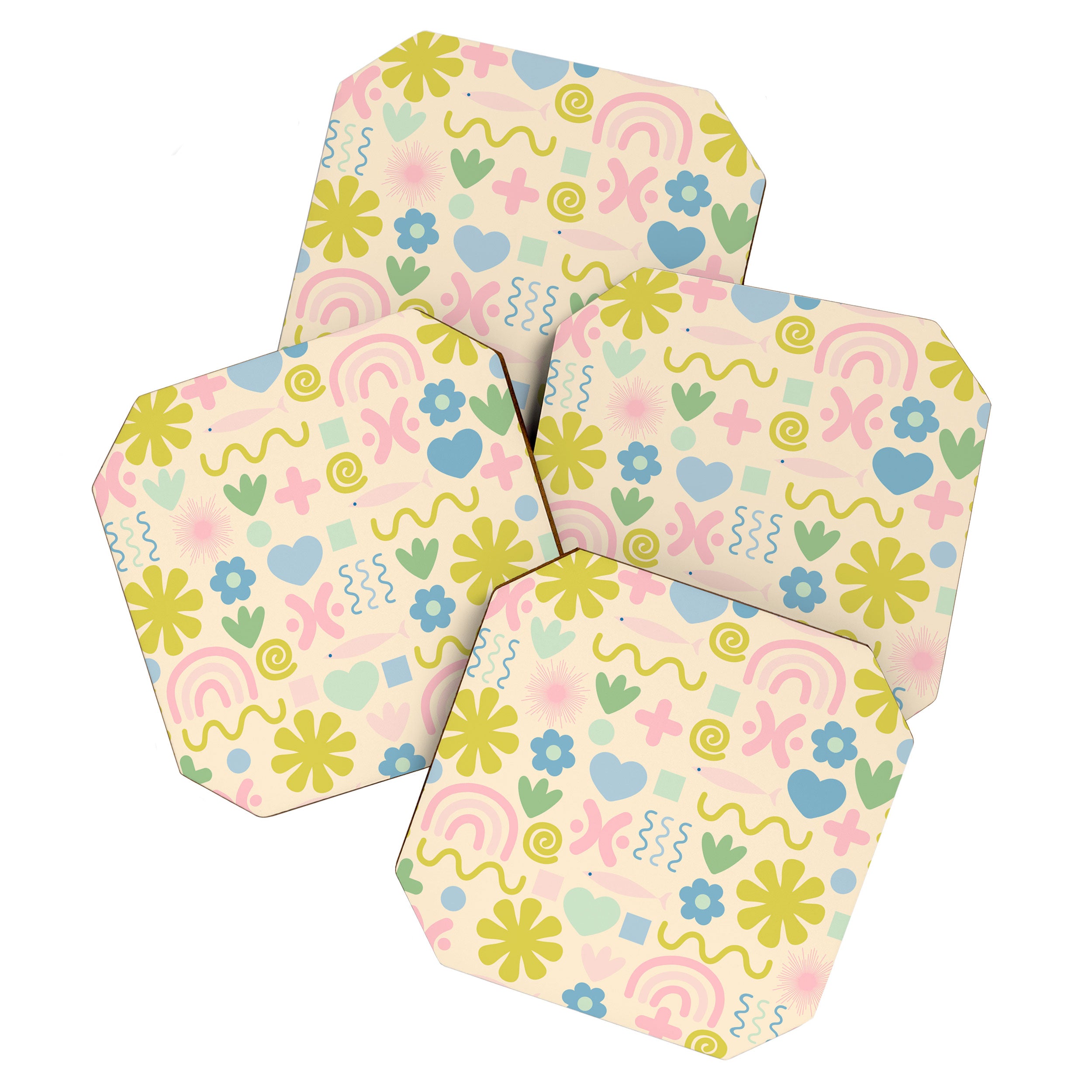 Cute Miscellany Cheerful Whimsical Pastel Pattern  Coaster Gallery Image 1