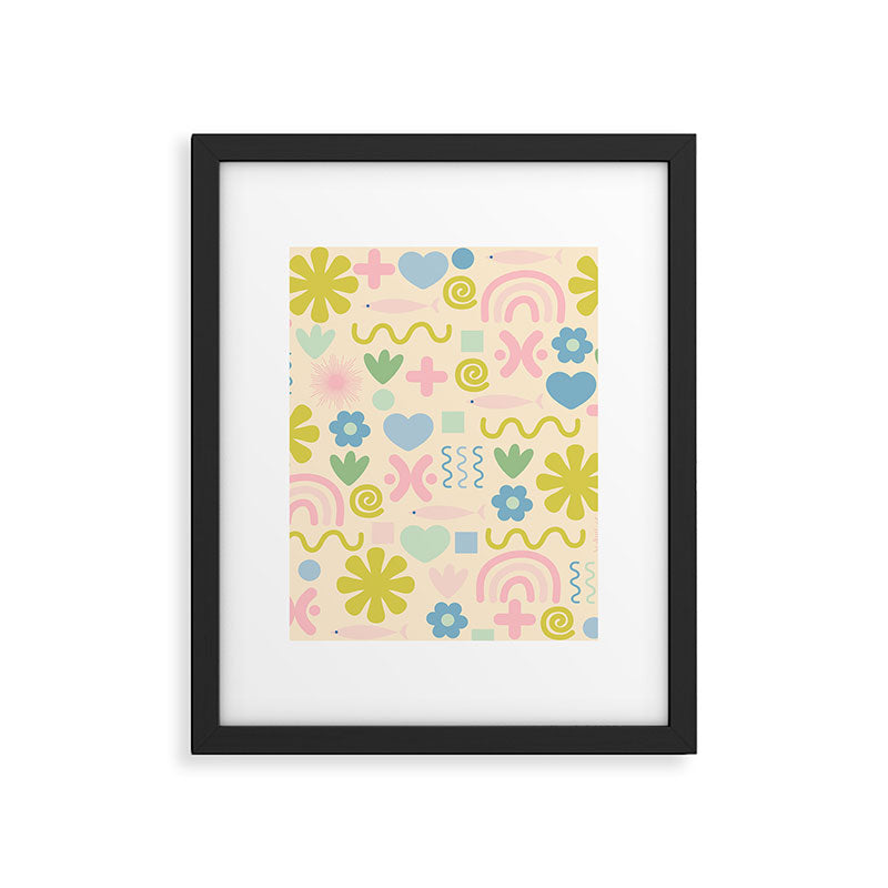 Cute Miscellany Cheerful Whimsical Pastel Pattern  Framed Art Print Gallery Image 6