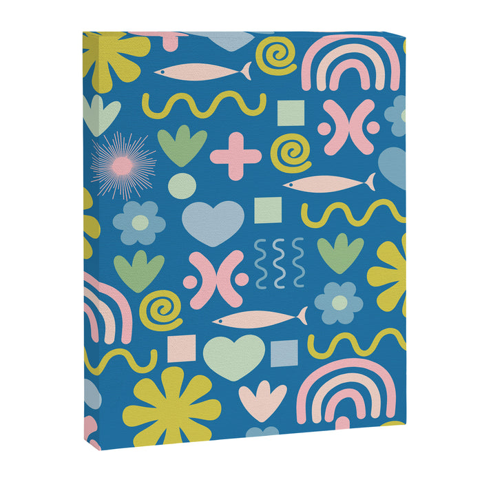 Cute Miscellany Cheerful Whimsical Pattern Blue Pink Chartreuse Canvas Print Gallery Image 1