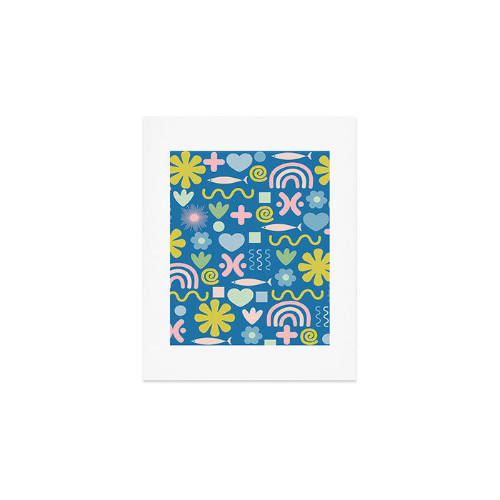 Cute Miscellany Cheerful Whimsical Pattern Blue Pink Chartreuse Art Print Gallery Image 1