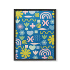 Cute Miscellany Cheerful Whimsical Pattern Blue Pink Chartreuse Framed Canvas Print Gallery Image 8
