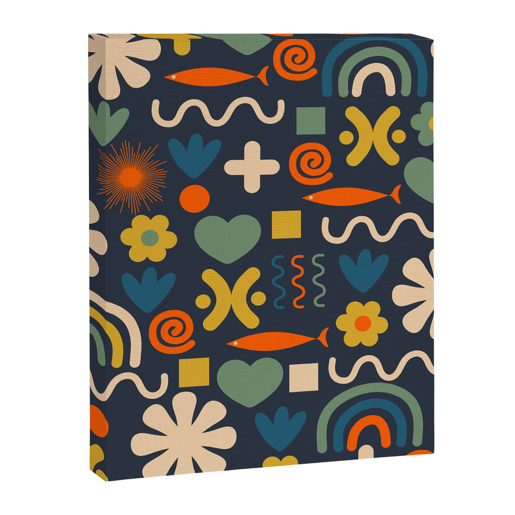 Cute Miscellany Rainbow Floral Pattern Blue Orange Green Mustard Canvas Print Gallery Image 8