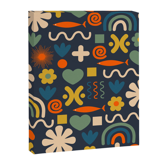 Cute Miscellany Rainbow Floral Pattern Blue Orange Green Mustard Canvas Print Gallery Image 1