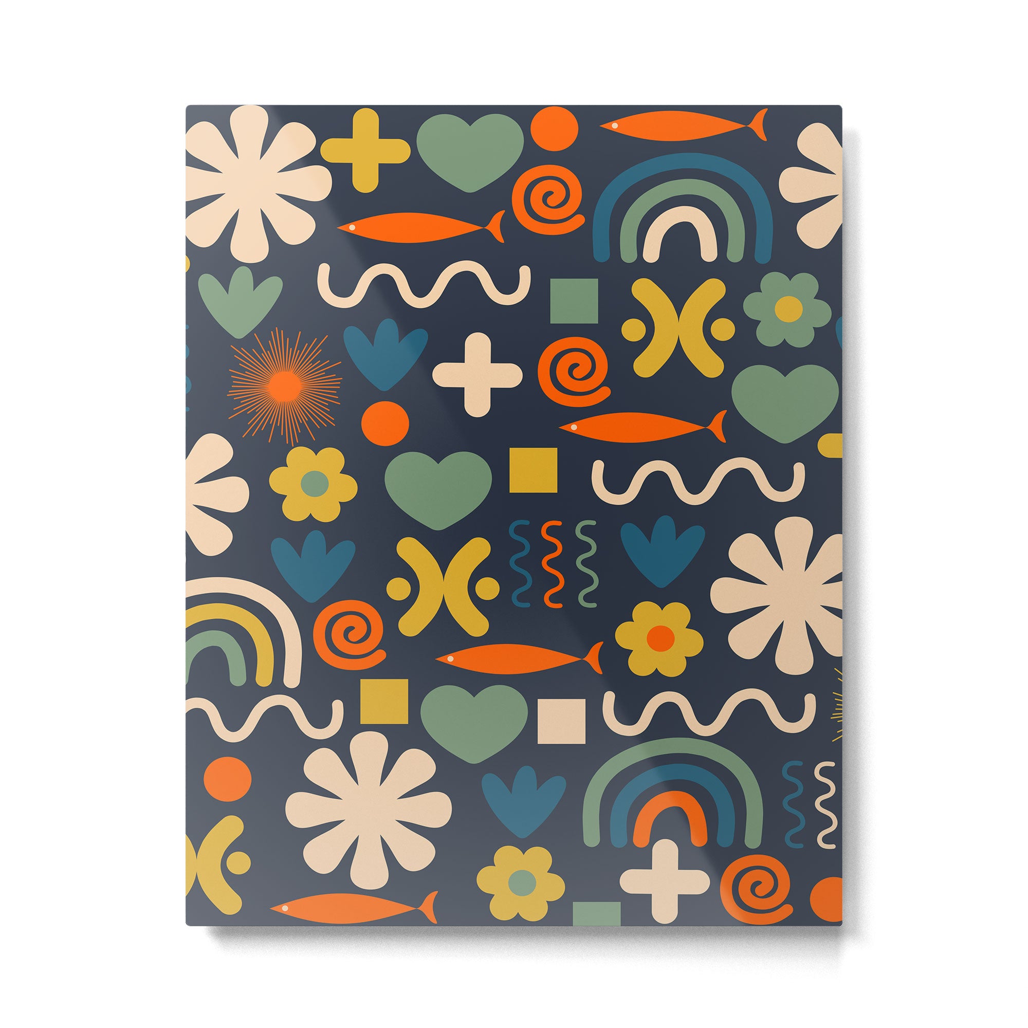 Cute Miscellany Rainbow Floral Pattern Blue Orange Green Mustard Metal Print Gallery Image 6