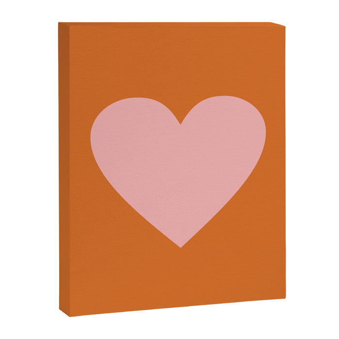 Cute Pink Heart on Orange Minimal Canvas Print Gallery Image 1