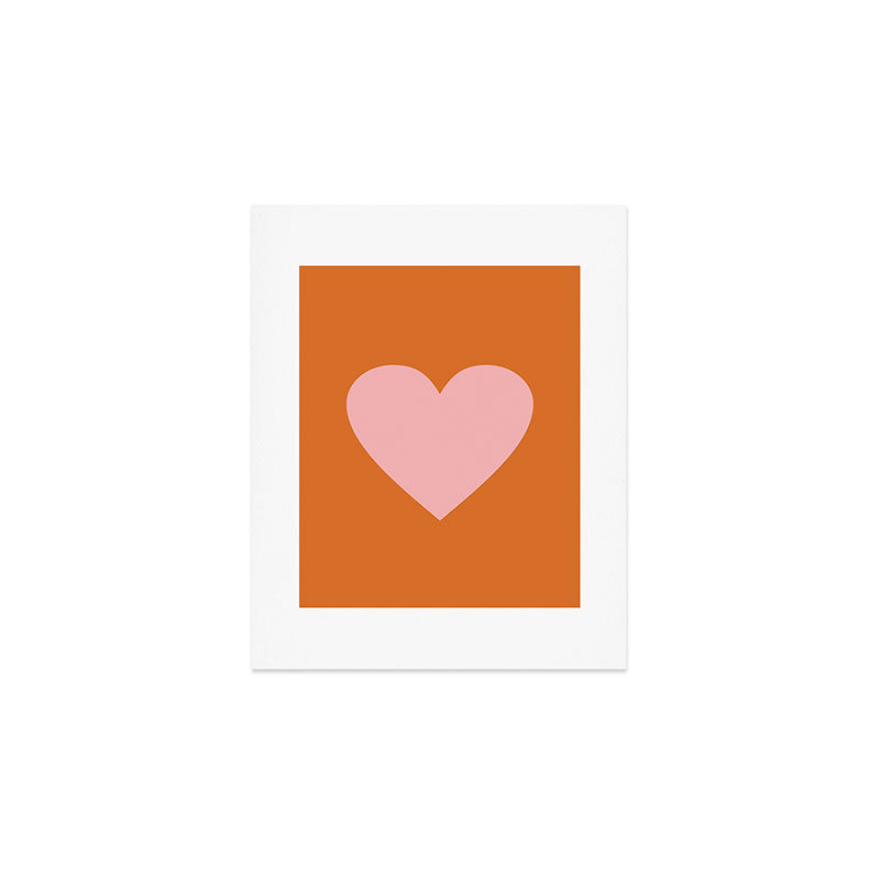 Cute Pink Heart on Orange Minimal Art Print Gallery Image 1