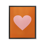 Cute Pink Heart on Orange Minimal Framed Canvas Print Gallery Image 8