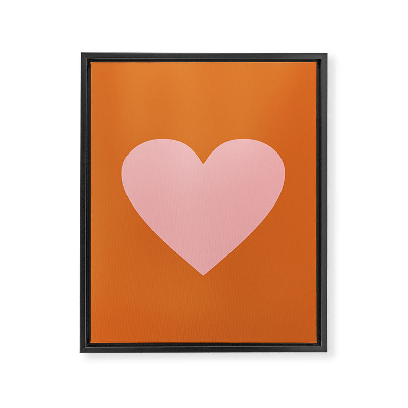 Cute Pink Heart on Orange Minimal Framed Canvas Print Gallery Image 8