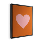 Cute Pink Heart on Orange Minimal Framed Canvas Print Gallery Image 2
