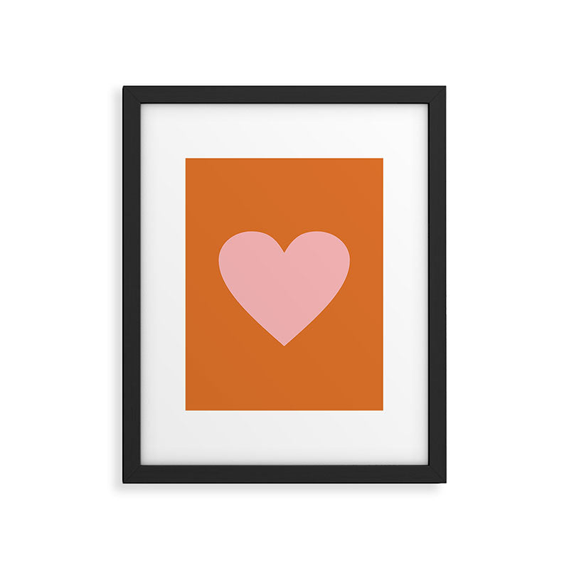 Cute Pink Heart on Orange Minimal Framed Art Print Gallery Image 6