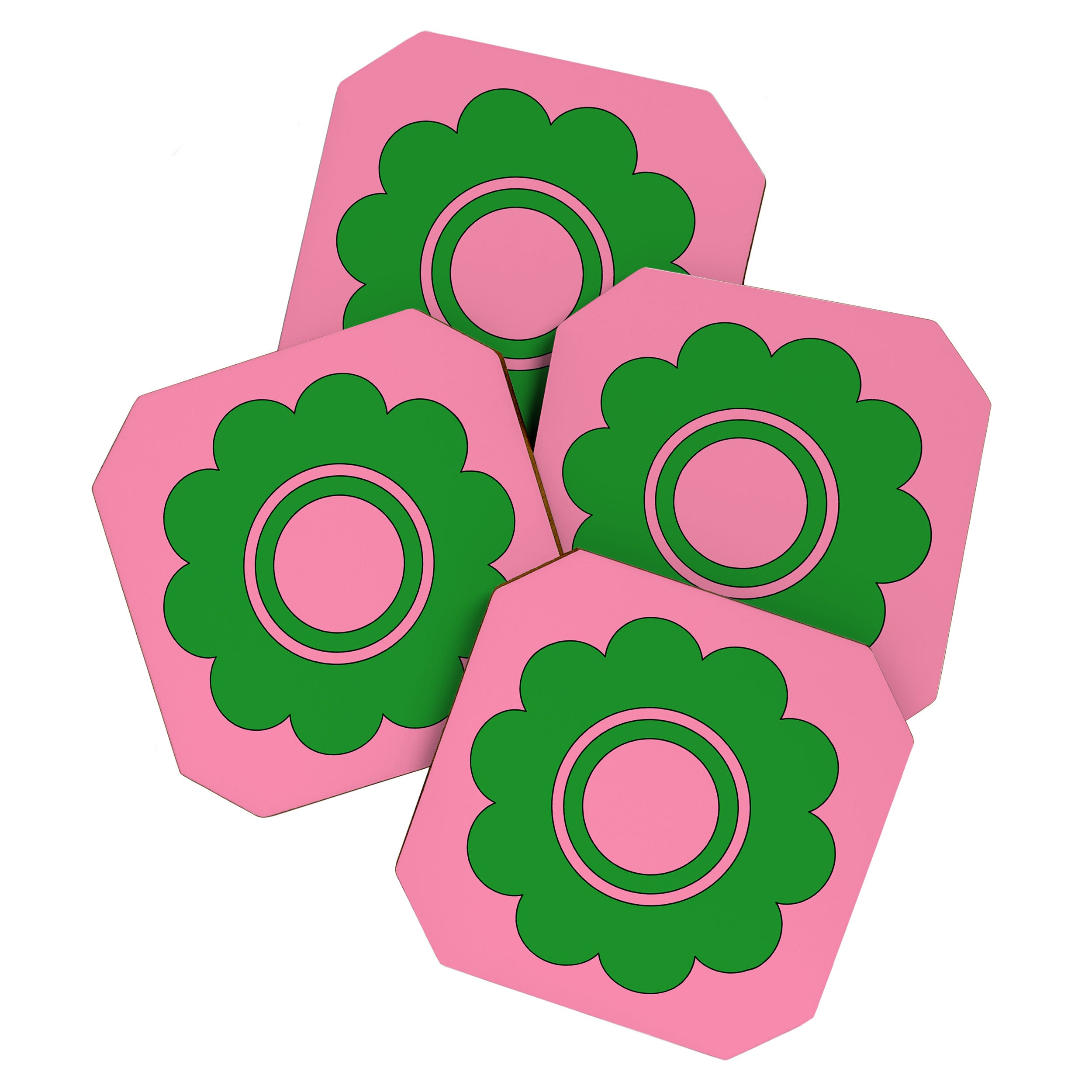 Cute Retro Flower Pink and Green Coaster Gallery Image 1