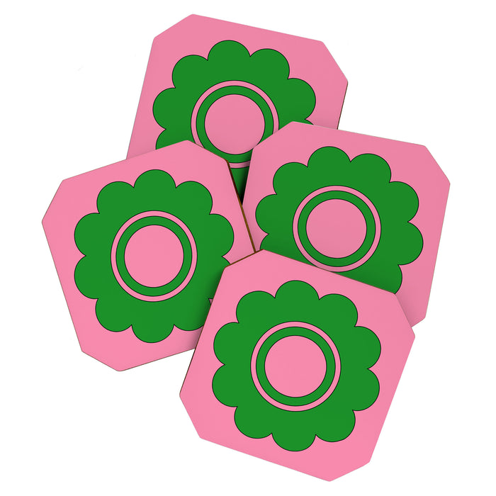 Cute Retro Flower Pink and Green Coaster Gallery Image 1