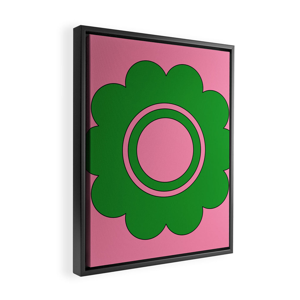 Cute Retro Flower Pink and Green Framed Canvas Print Gallery Image 2