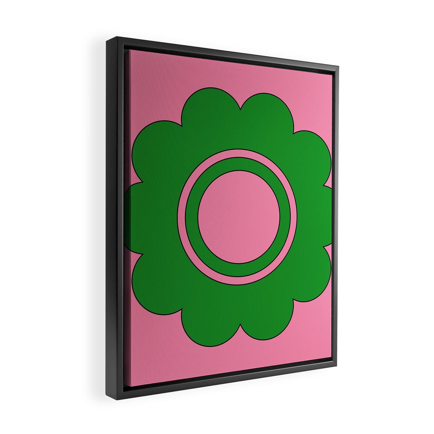 Cute Retro Flower Pink and Green Framed Canvas Print Gallery Image 2