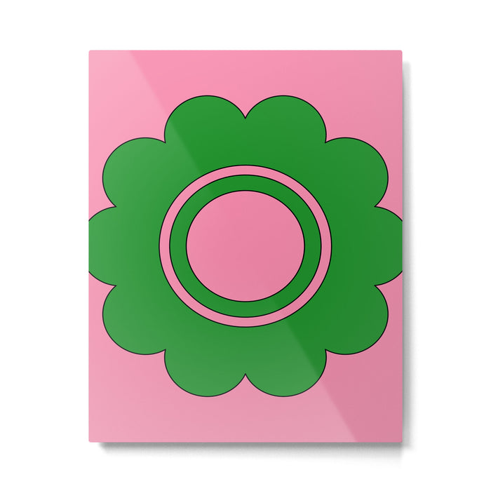 Cute Retro Flower Pink and Green Metal Print Gallery Image 1