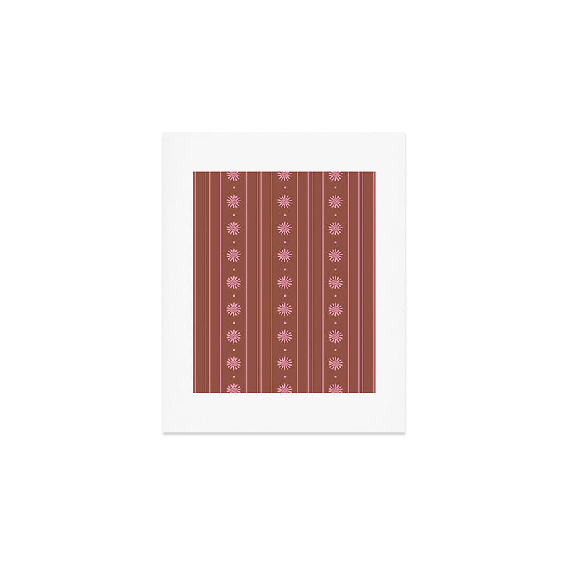 Daisy Stripes Brown and Pink Pattern Art Print Gallery Image 1