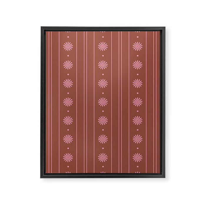 Daisy Stripes Brown and Pink Pattern Framed Canvas Print Gallery Image 1