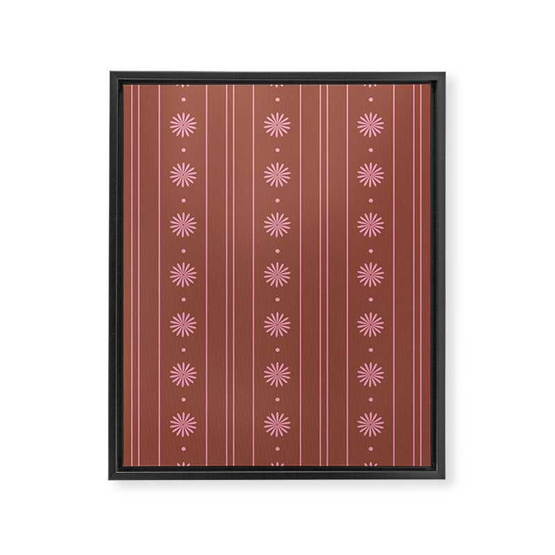 Daisy Stripes Brown and Pink Pattern Framed Canvas Print Gallery Image 8