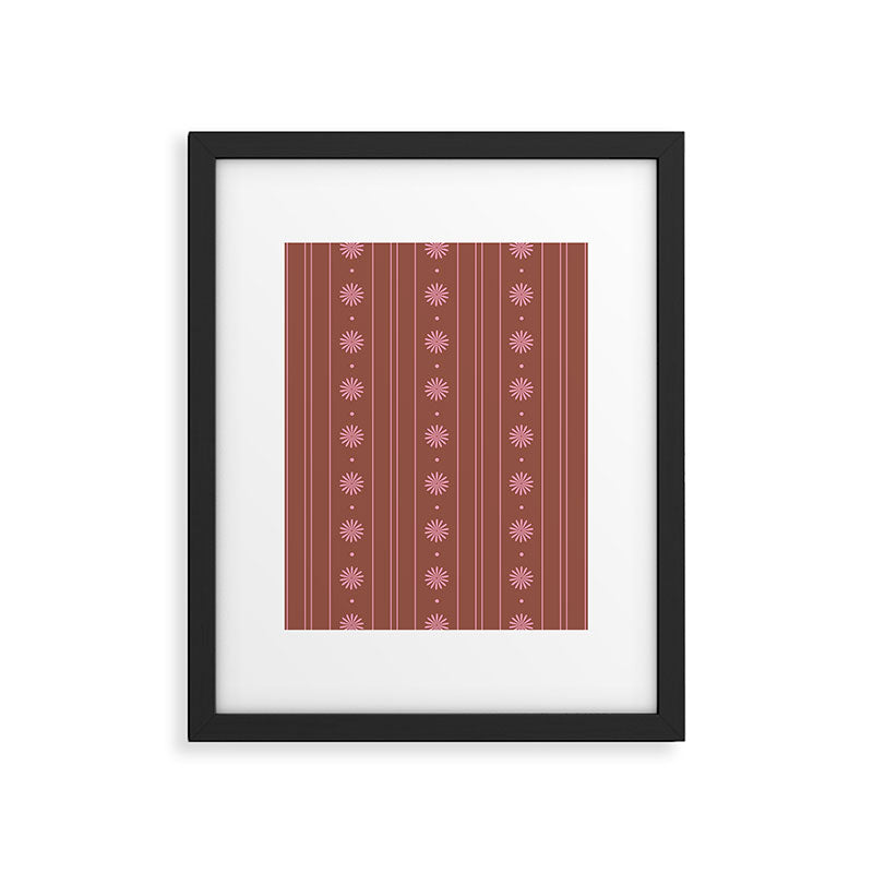 Daisy Stripes Brown and Pink Pattern Framed Art Print Gallery Image 6
