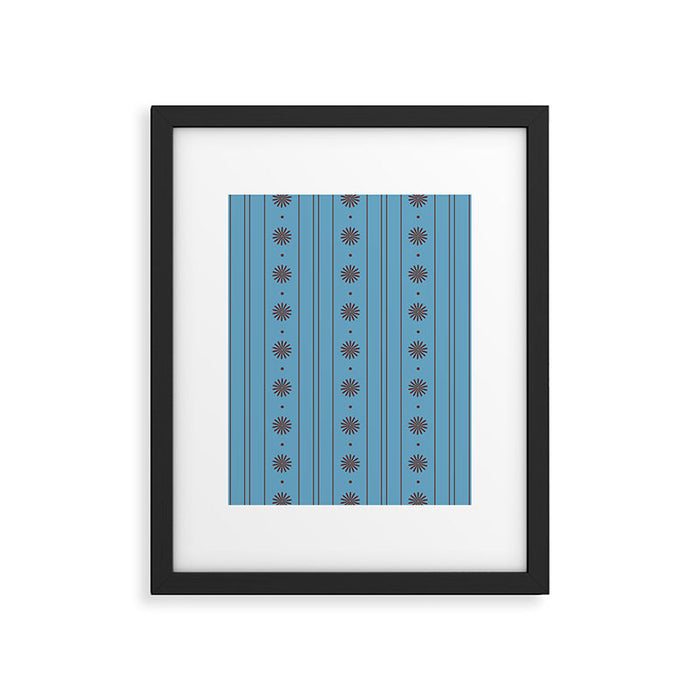 Daisy Stripes Cozy Cottage Pattern in Light Blue and Brown Framed Art Print Gallery Image 1