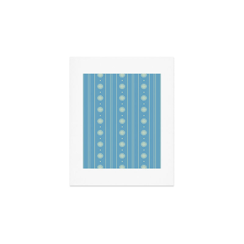 Daisy Stripes Cozy Cottage Pattern in Light Blue and Cream Art Print Gallery Image 1