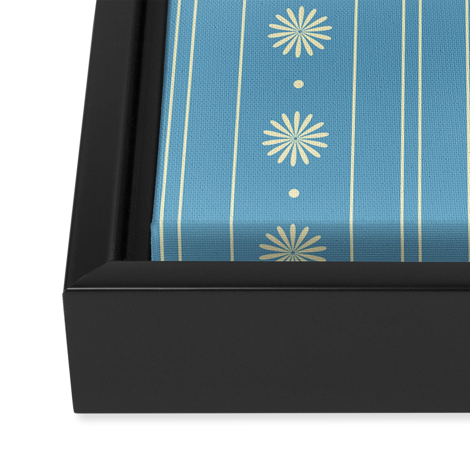 Daisy Stripes Cozy Cottage Pattern in Light Blue and Cream Framed Canvas Print Gallery Image 3