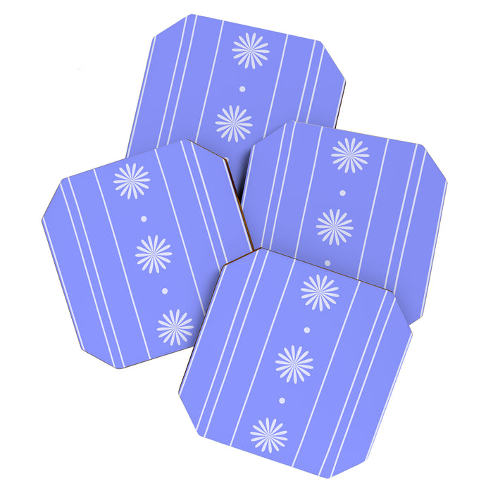 Daisy Stripes Cozy Cottage Pattern in Periwinkle Purple Coaster Gallery Image 1