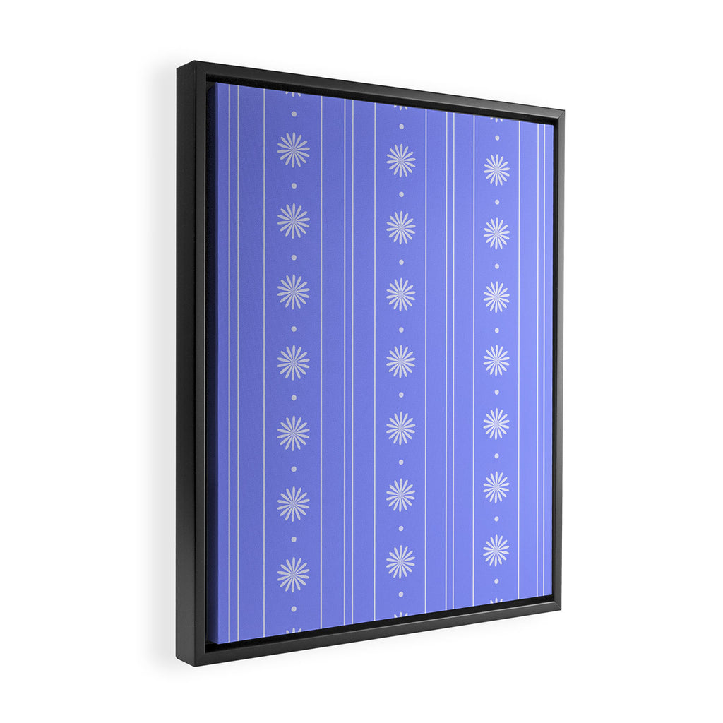 Daisy Stripes Cozy Cottage Pattern in Periwinkle Purple Framed Canvas Print Gallery Image 2