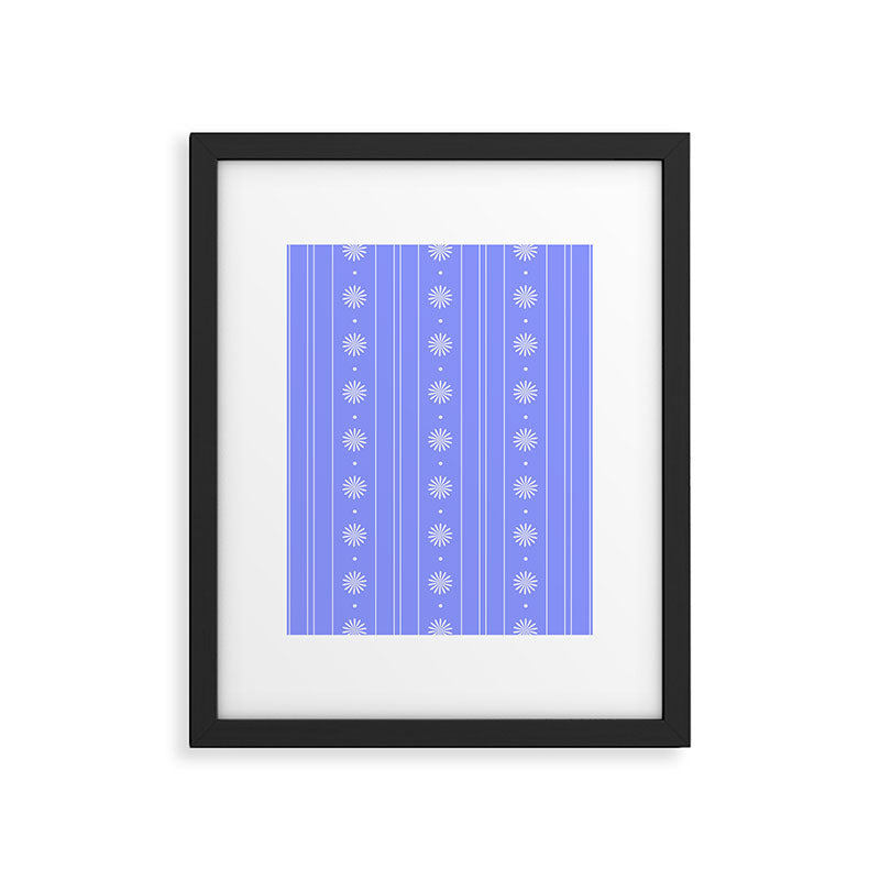 Daisy Stripes Cozy Cottage Pattern in Periwinkle Purple Framed Art Print Gallery Image 6