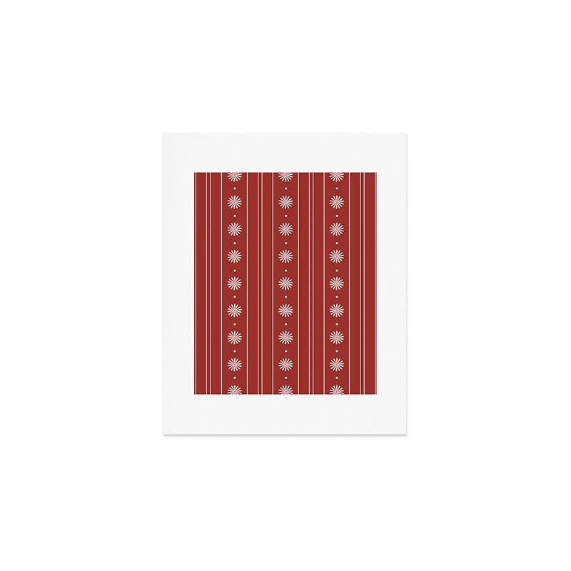 Daisy Stripes Dark Red and White Pattern Art Print Gallery Image 1