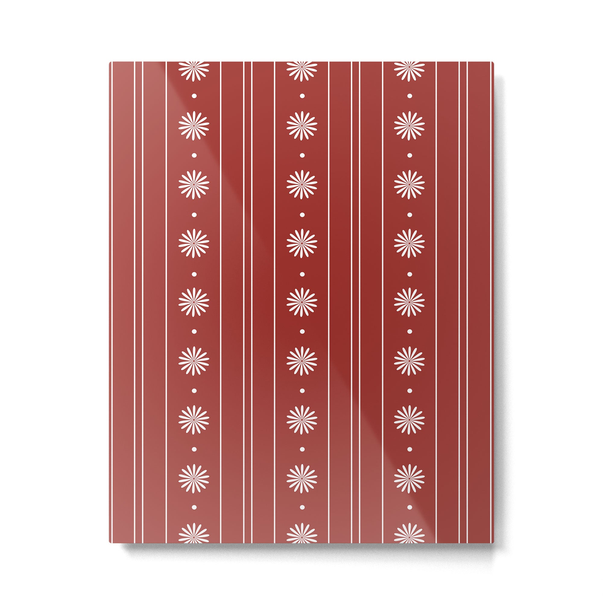 Daisy Stripes Dark Red and White Pattern Metal Print Gallery Image 6