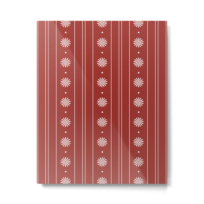 Daisy Stripes Dark Red and White Pattern Metal Print Gallery Image 1