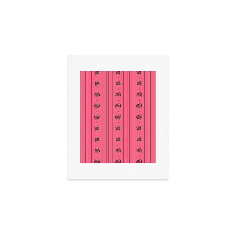 Daisy Stripes Eclectic Cottage Pattern Pink and Brown Art Print Gallery Image 1