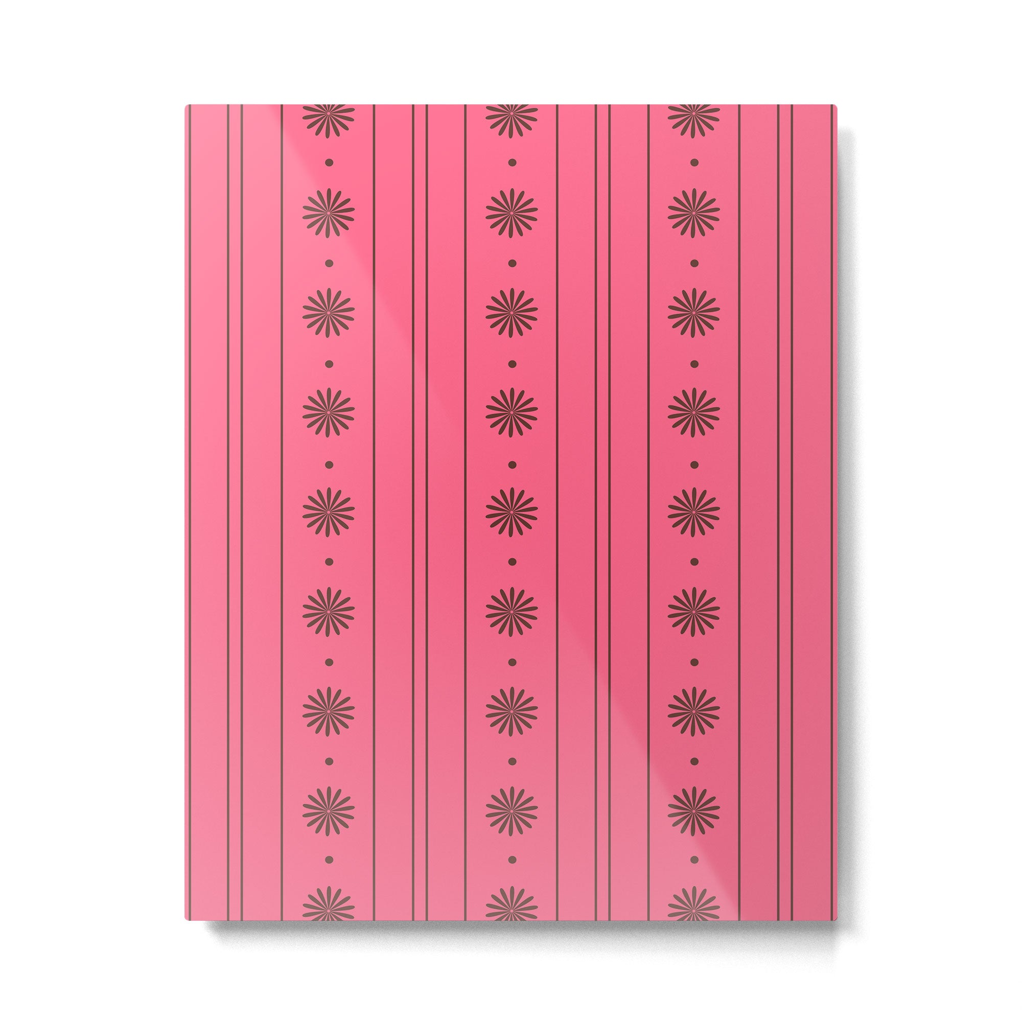 Daisy Stripes Eclectic Cottage Pattern Pink and Brown Metal Print Gallery Image 6