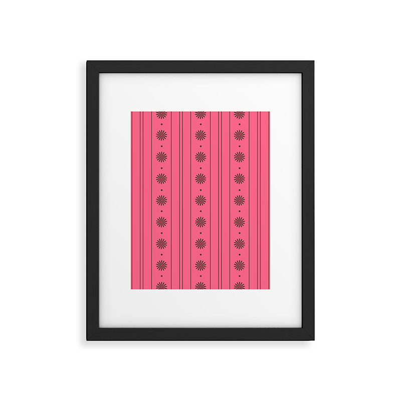 Daisy Stripes Eclectic Cottage Pattern Pink and Brown Framed Art Print Gallery Image 6